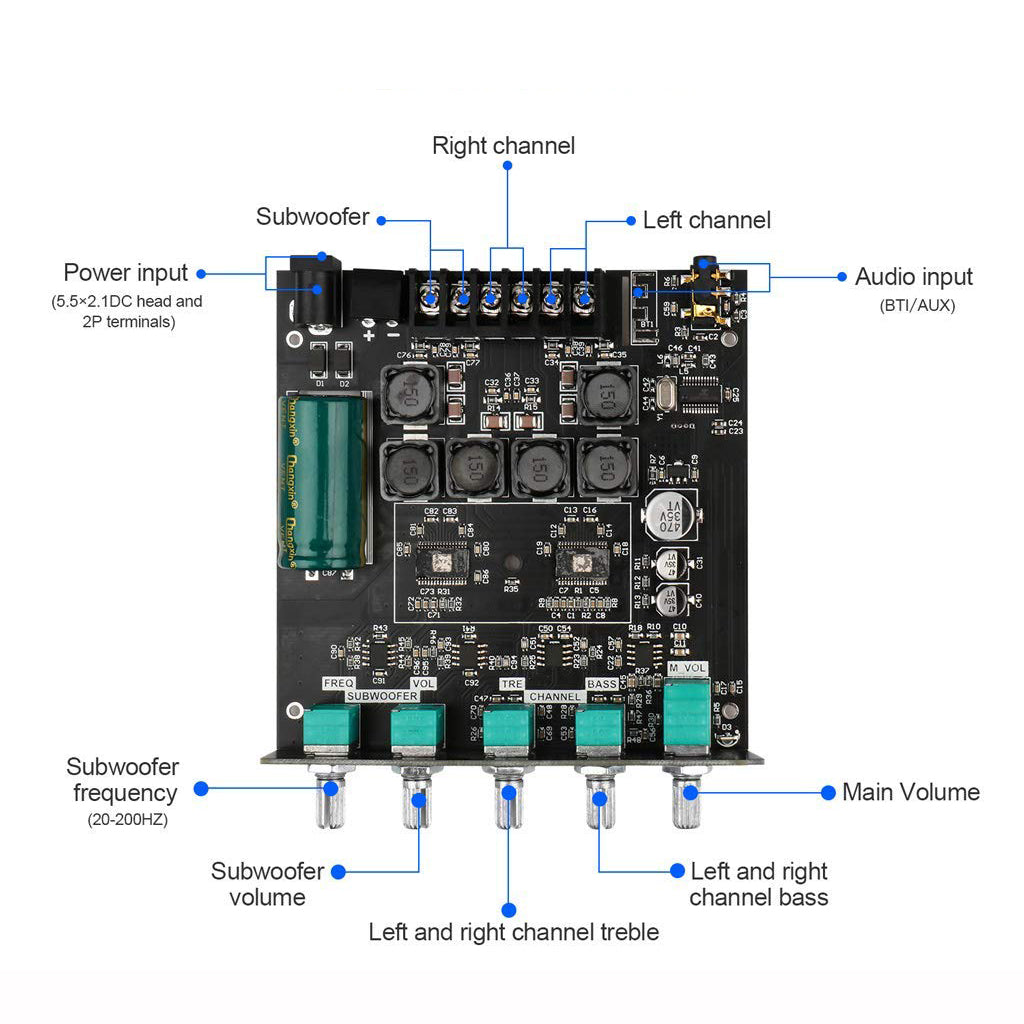 Bluetooth Audio Amplifier Board 2.1 Channel 2*50W+100W with Heat-dissipating Aluminum